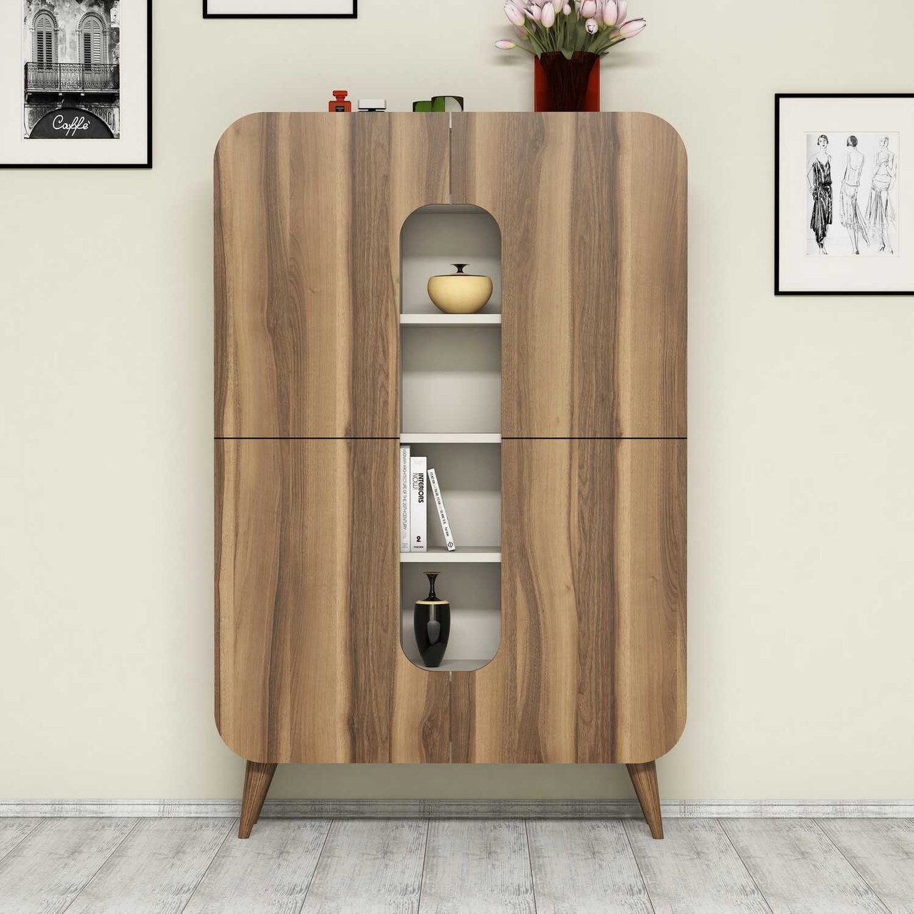 Dulap multifunctional, Hommy Craft, Mine, 93 x 144 x 31.8 cm, pal melaminat, nuc/crem - imagine 5